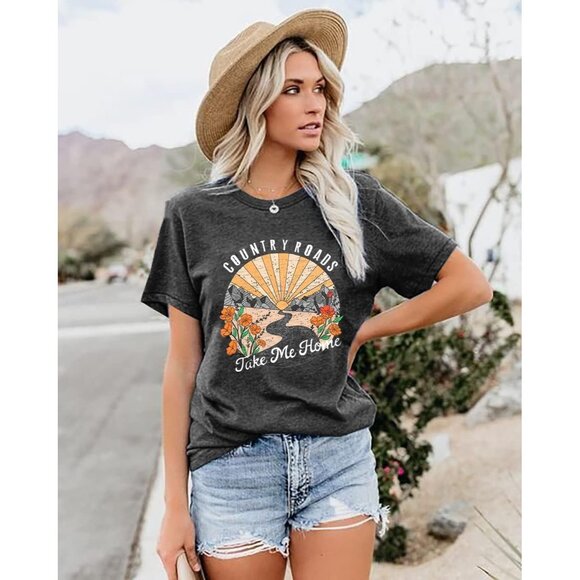 🆕 Women Grey Nashville Country Concert Vintage Graphic Tee Oversized T Shirts - Picture 4 of 7